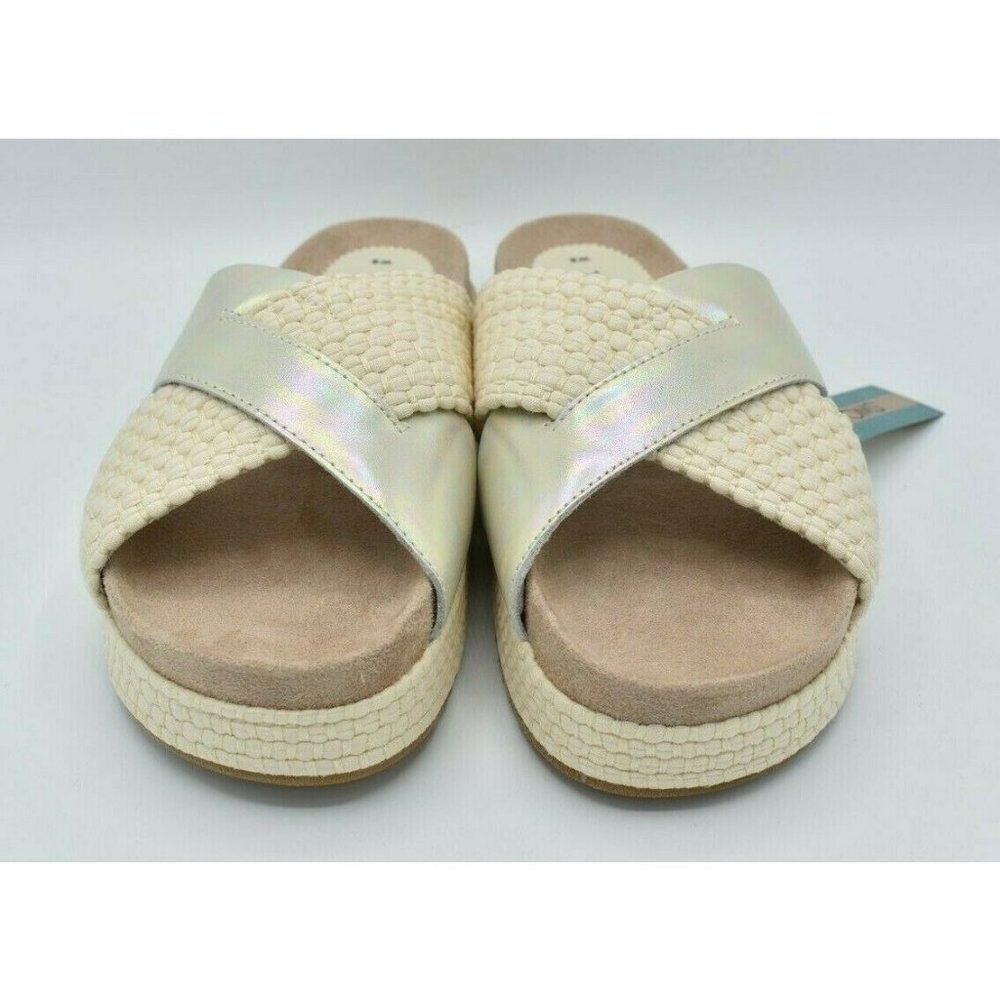 Toms Womens Size 9 Silver Iridescent Leather Woven Trim Paloma Platform Slide - Picture 7 of 10